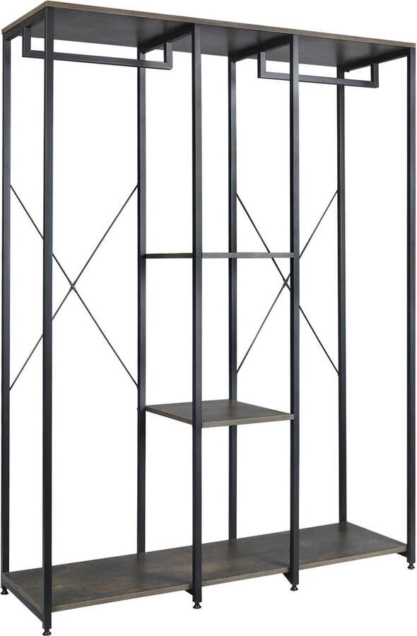 Kapstok Kledingrek Veelzijdig in spaanplaat en stalen kledingstang 120x40x167cm met schoenenrek Zwart+Roest