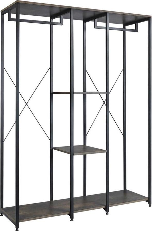 Kapstok Kledingrek Veelzijdig in spaanplaat en stalen kledingstang 120x40x167cm met schoenenrek Zwart+Roest