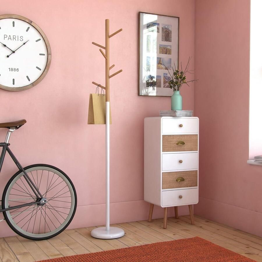 Kapstok Malmö Minimalistische stijl 6 haken gang Metaal hout Wit kapstok