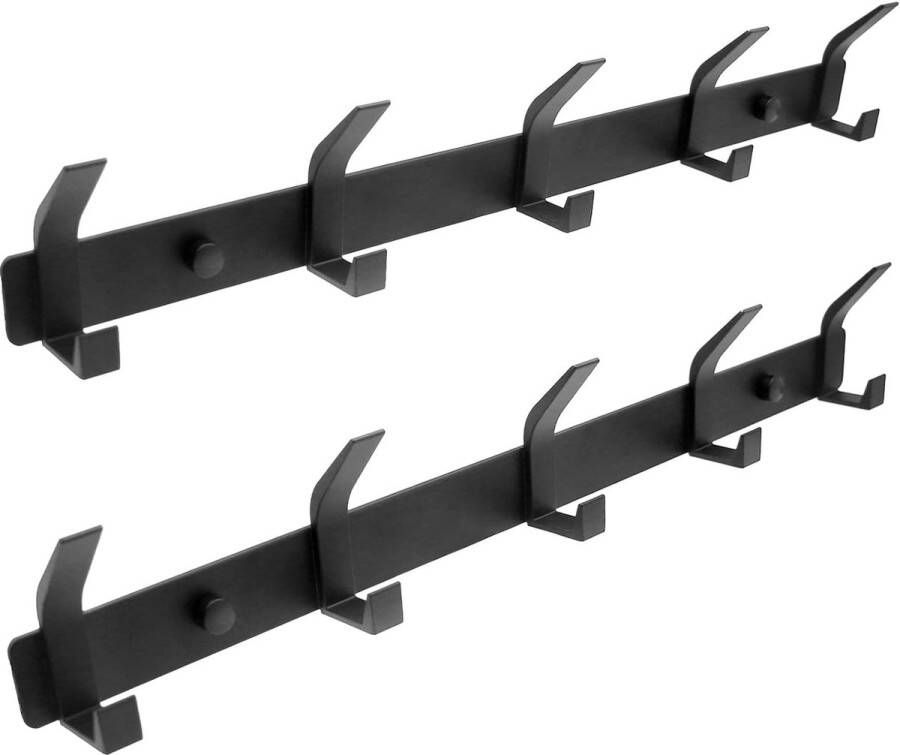 Kapstok Mat Vintage Kapstokken RVS Hakenrek Kapstokken Muur met 5 Haken (2 Stuks Mat Zwart)