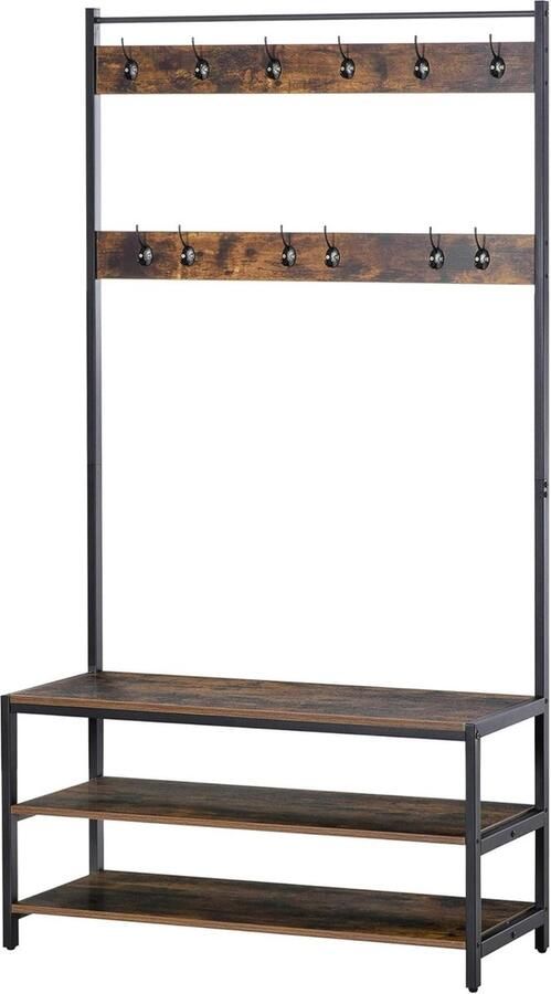 Kapstok met 12 Haken en Schoenenrek Ruimtebesparende Garderobe met Zitbank