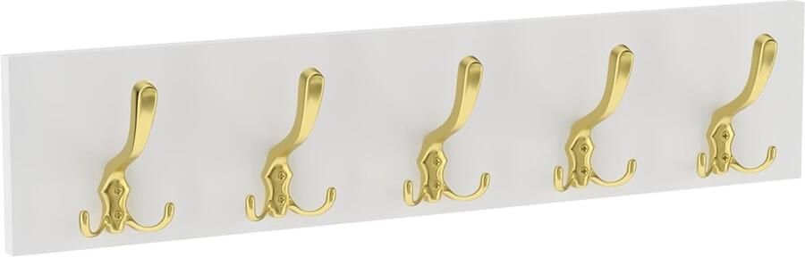 Kapstok met 5 wandhaken garderobe voor hal slaapkamer en badkamer 65 cm wit goud