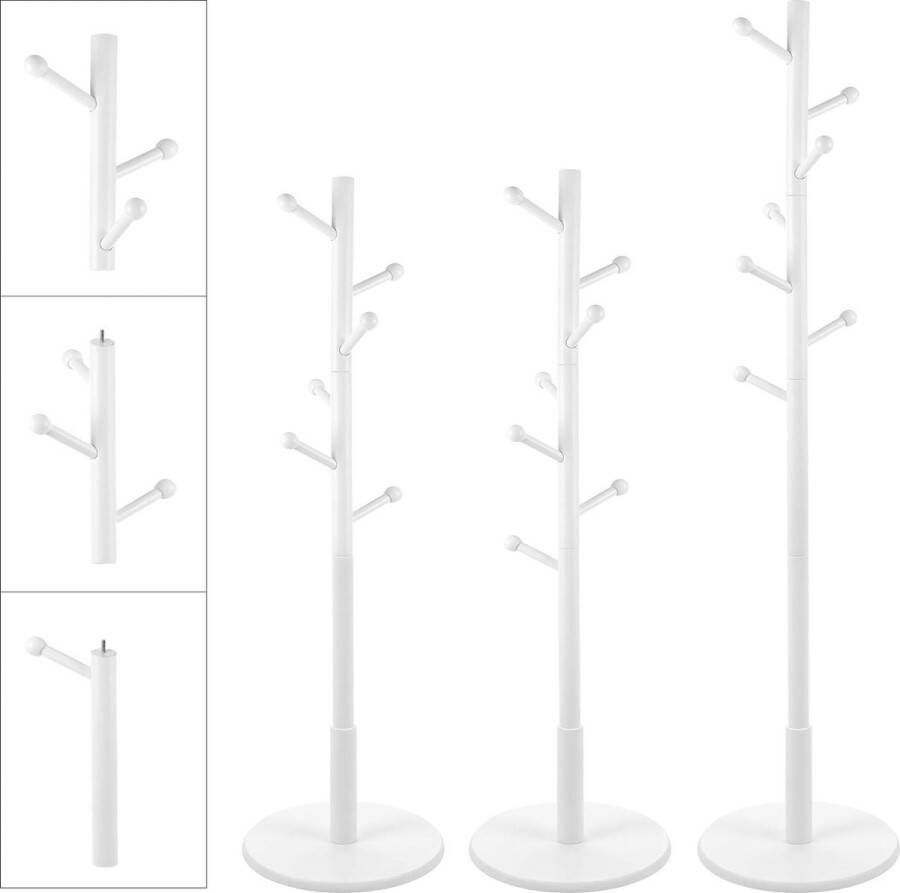 Kapstok met 7 afgeronde haken op poten in boomvorm voor jassen hoeden tassen wit