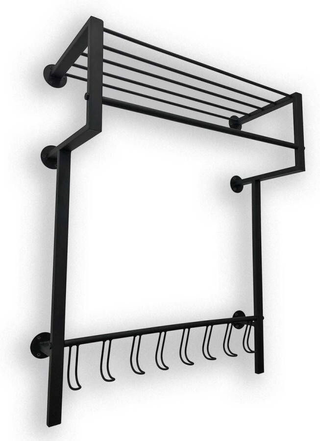 Naamloos Kapstok met 8 haken 70 cm breed 90 cm hoog Zwart