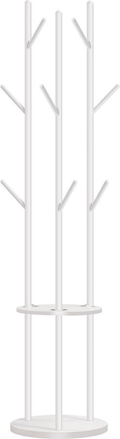 Witte garderobe in boomvorm vrijstaand kledingrek met 8 haken en 2 planken (EWT33YM01G1)