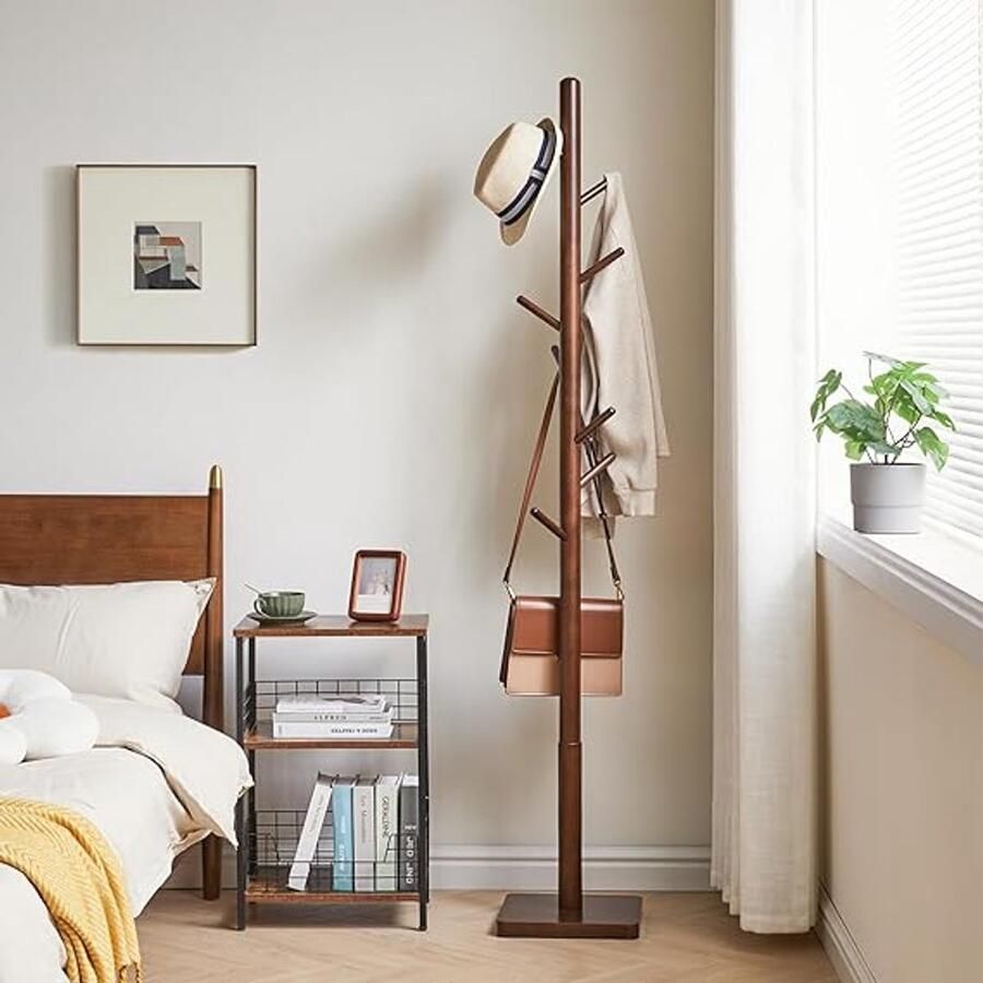 Kapstok met 8 haken hout met 3 verstelbare hoogtes 30D x 30B x 176H centimeter Laadvermogen 80 kg bruin