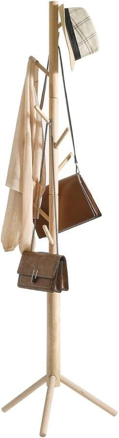 Kledingrek voor kleding jassen hoed garderobe in boomvorm kledingstang met 8 haken slaapkamer hal natuurlijke kleuren