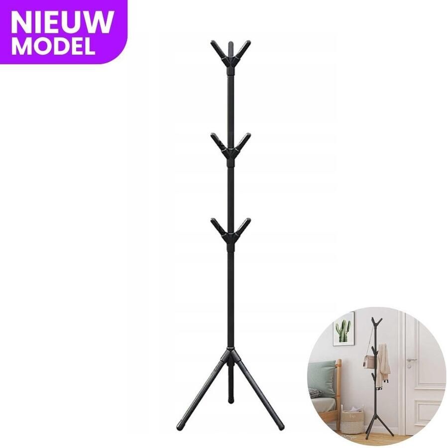 Ye Kapstok met 9 Haken Staande Kapstok 176 cm Zwart Gemaakt van Gepoedercoat Staal Stijlvol en Duurzaam