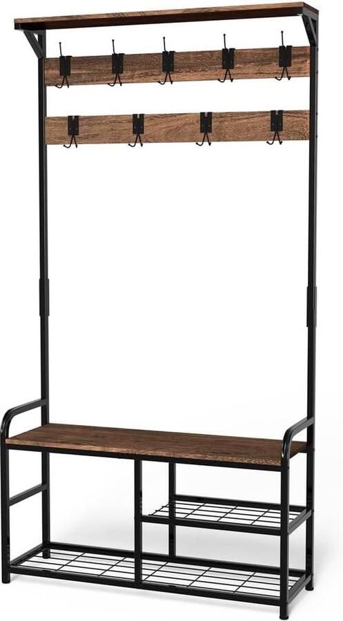 Kapstok met bank en schoenenrek multifunctioneel 1 stuk staal 185 x 85 x 33 cm