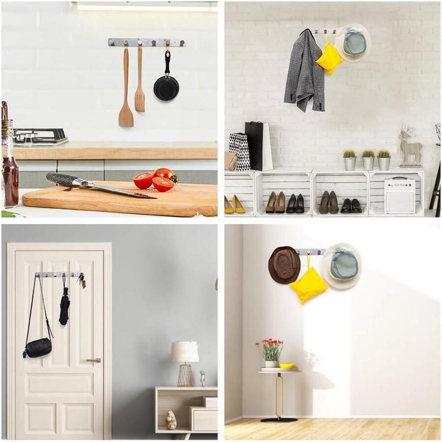 Kapstok voor aan de muur RVS kapstokhaken 6 hangers badjas handdoekkleding slaapkamers deurhaken schroef in en plak op geborsteld