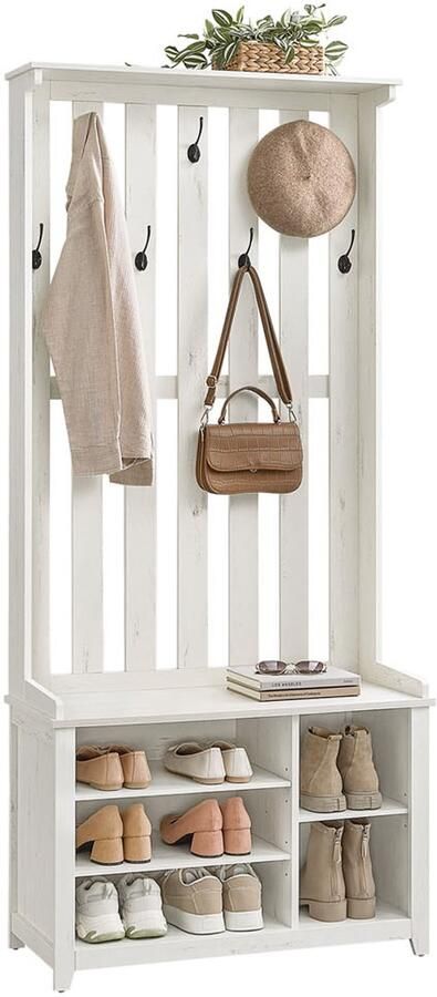 Cloakroom Stand Halway Organizer Entryway Storage 7 Double Hooks Vintage White 35x81x180cm