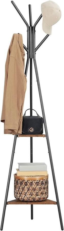 Kapstok met pootjes en 2 planken in industriële stijl rustiek bruin en zwart