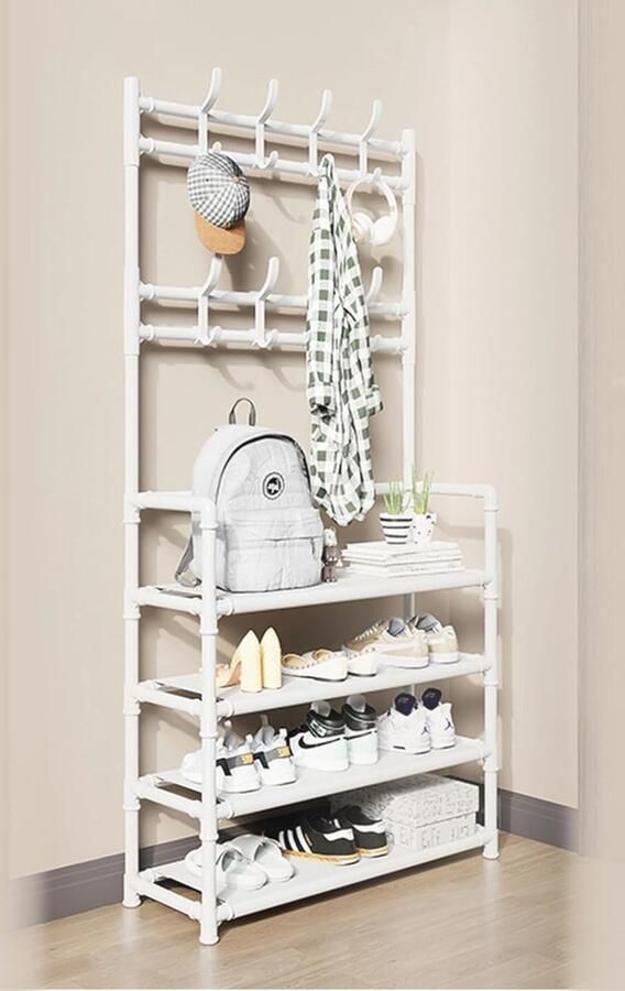 Kapstok met Schoenenbank en Haken Metalen Halmeubel 60 x 26 x 152 cm