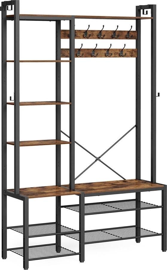 Rootz Living Rootz Vintage Bruin-Zwarte Kapstok Hal-organizer Halboom Spaanplaat Staal 40cm x 120cm x 190cm Heavy Duty Eenvoudige montage Ruimtebesparend