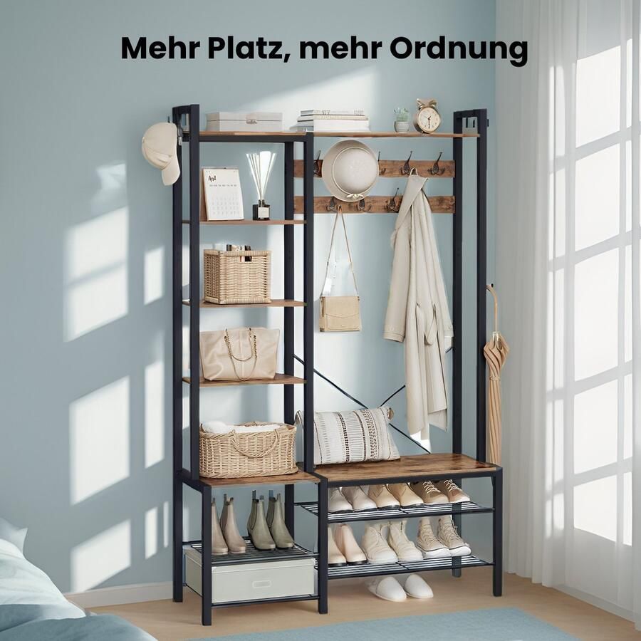 Kapstok met schoenenbank kledingkast 5 planken van spaanplaat