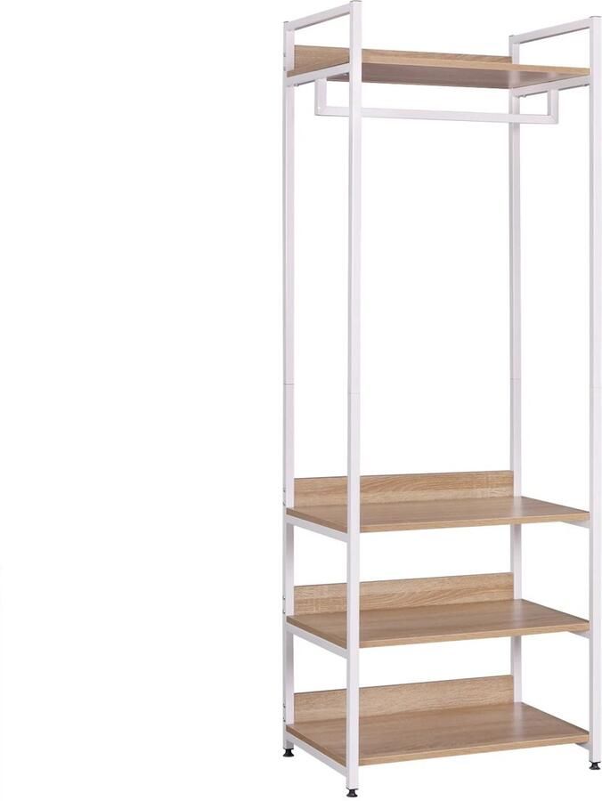 Kapstok met Schoenenbank Staande Kapstok Garderoberek 170cm Hoog Industrieel Design 3 Legplanken Licht Eiken Wit