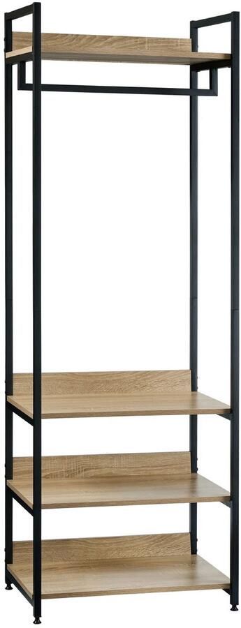 Kapstok met Schoenenbank Staande Kapstok Garderoberek 170cm Hoog Industrieel Design 3 Legplanken Licht Eiken Zwart