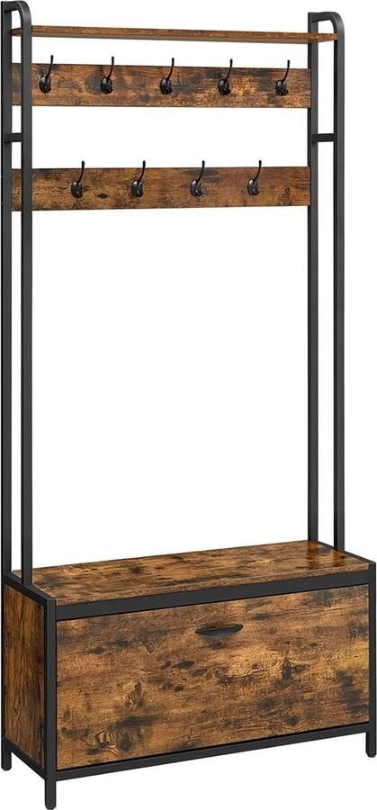 Rootz Living Rootz Kapstok met Schoenenkast Vintage Kapstok Hall Tree Meubilair Spaanplaat Staal 30cm x 85cm x 180cm