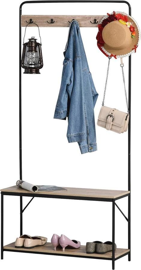 Kapstok met schoenenrek en bank in industriële stijl Multifunctionele entreeoplossing 80 x 30 x 170 cm