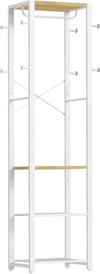 Retadou Kapstok met schoenenrekken opbergrek garderobe met 3 planken veelzijdige kledingstandaard met schoenenorganizer wit en houtkleur