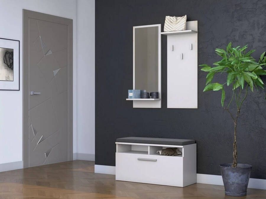 Kapstok met spiegel en schoenenbank