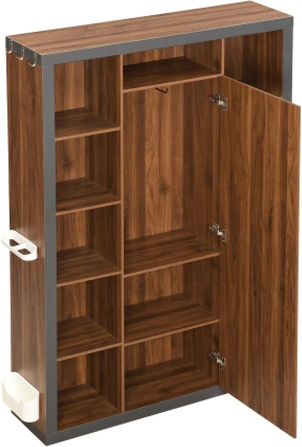 GOTAGEE Kapstok met spiegel multifunctionele kledingkast en vitrinekast boekenkastcombinatie met lekbak haken en kleerhangers