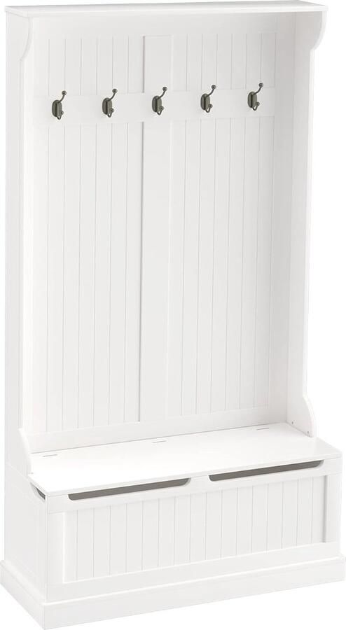 Kapstok met Zitbank en Opbergruimte voor de Entree Kledingrek met Haken in Wit