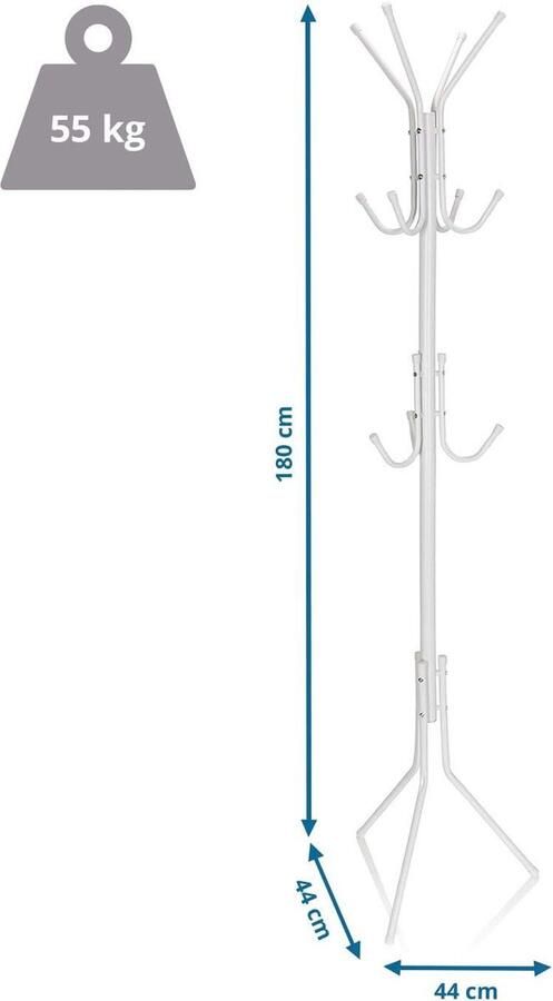 Kapstok metaal wit modern kledingrek 180 cm hoog 11 haken Space IV 803008