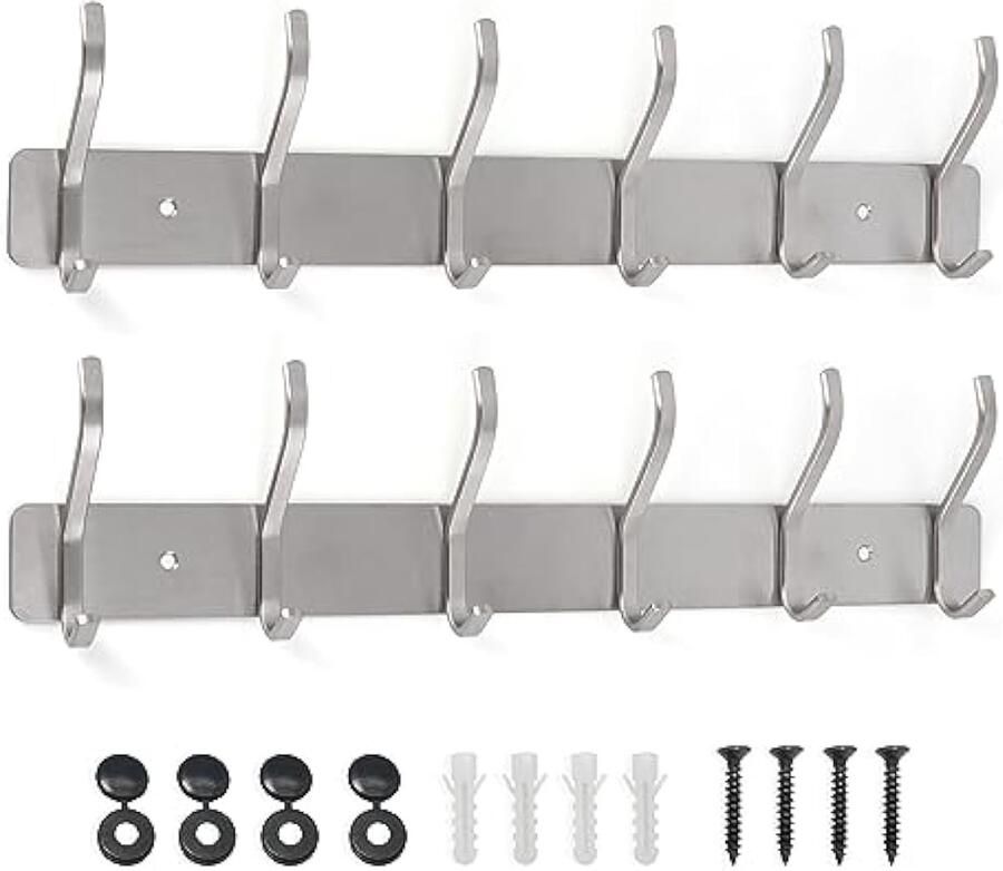 Kapstok metalen wandkapstok voor slaapkamer en badkamer (2 zilver)