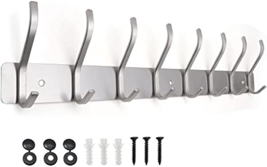 Kapstok metalen wandkapstok voor slaapkamer en badkamer 8 haken zilver