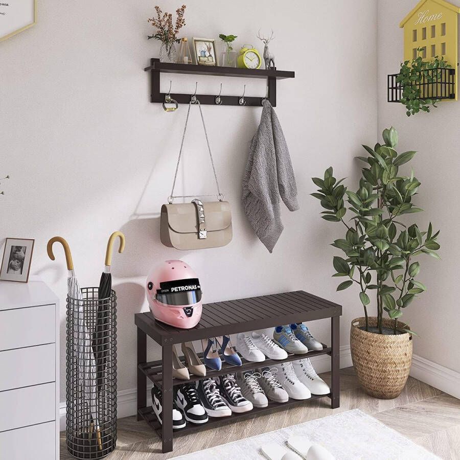 Kapstok mobiel Kledingrek Coat Rack Wall Coat Rack 29.2 Inch (Dark Brown)