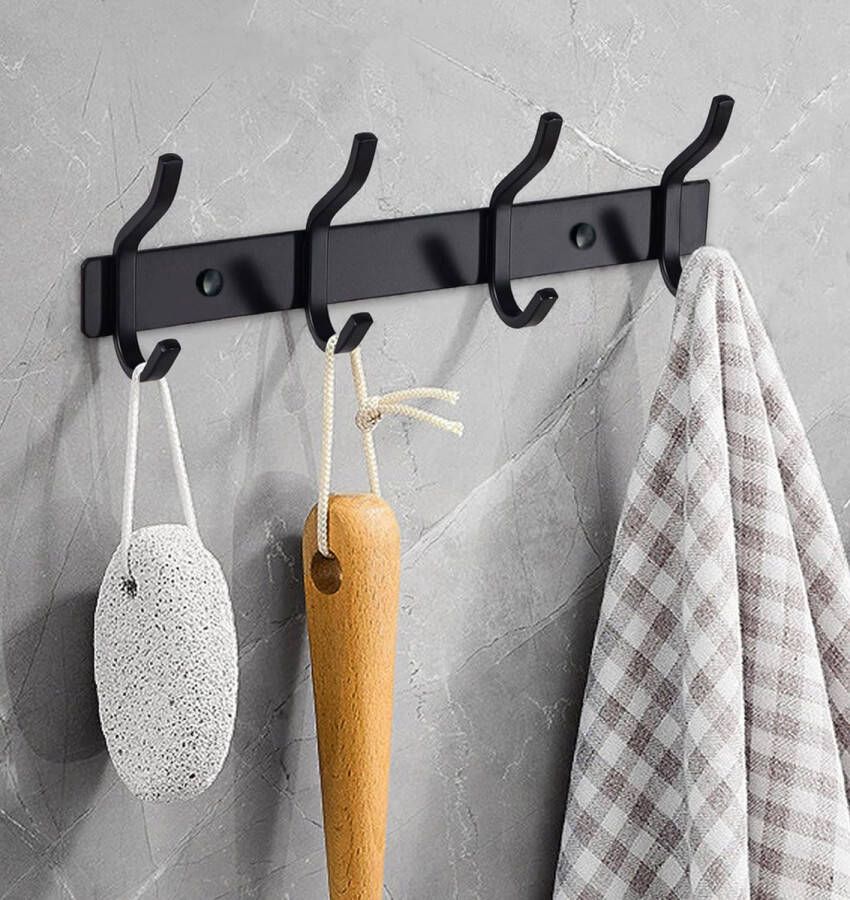 Kapstok mobiel Kledingrek Coat Rack Wall Coat Rack (4 Hooks Black 2 Pieces)