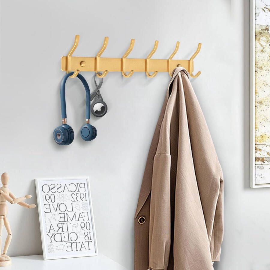 kapstok mobiel Kledingrek Coat Rack Wall Coat Rack (6 Hooks Gold)