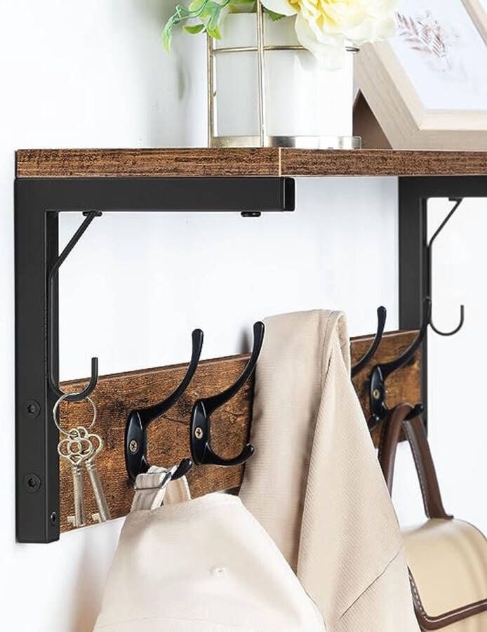 Kapstok Picket Rail Hook Wandkapstok met 5 haken Naturel Multifunctioneel Stijlvol kapstok - Foto 6