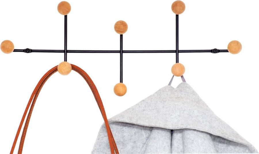 Nieuwe titel: Kapstok voor aan de muur met 8 houten haken zwart