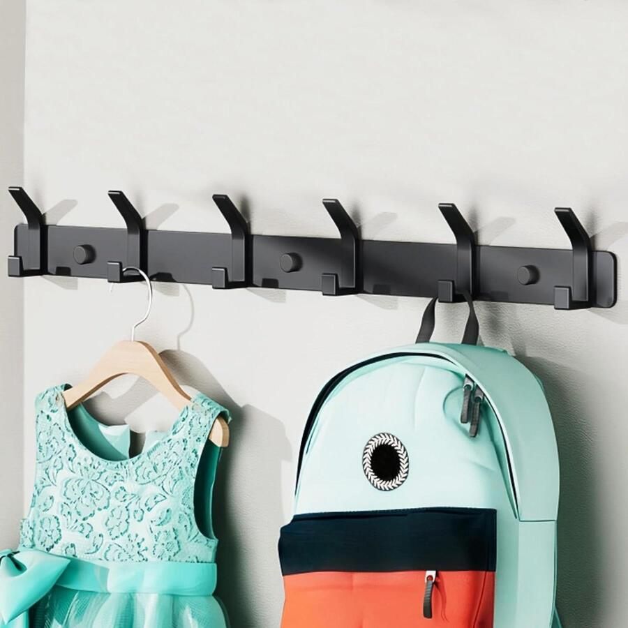 Kapstok Moderne Kledinghaken Muur Gemonteerde Handdoek Rekhaak Wandkapstokken Garderobehaken Metaal Haaklijst Kaphaken voor Slaapkamer Badkamer 6 Haken Zwart kapstok