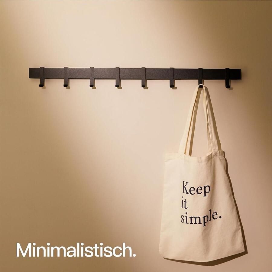 Kapstok Moderne Metalen Wandkapstok met Beweegbare Haken Zwart Mat 80 cm kapstok - Foto 2