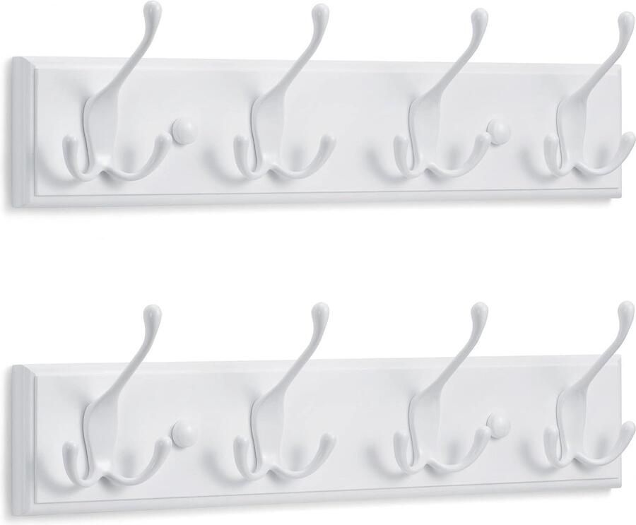 Kapstok Muur (2 st.) Wandkapstok Wit met 4 Haken 42 cm