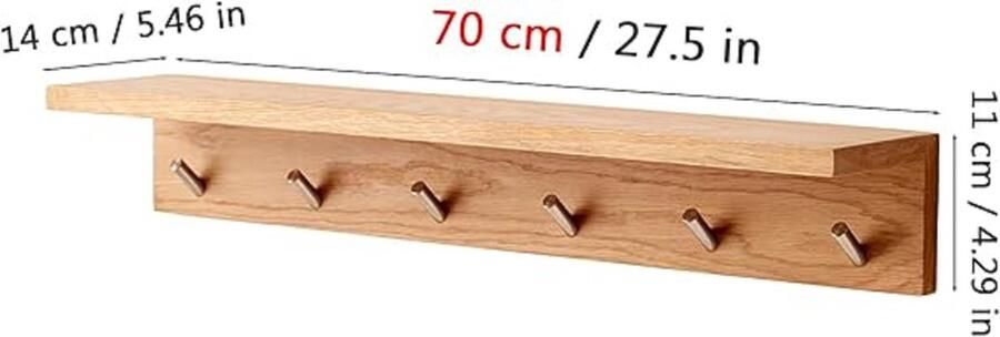 Wandkapstok met plank Houten kapstokrek Opbergen en decoreren 2-in-1 ontwerp 70 cm breed Eikenhout