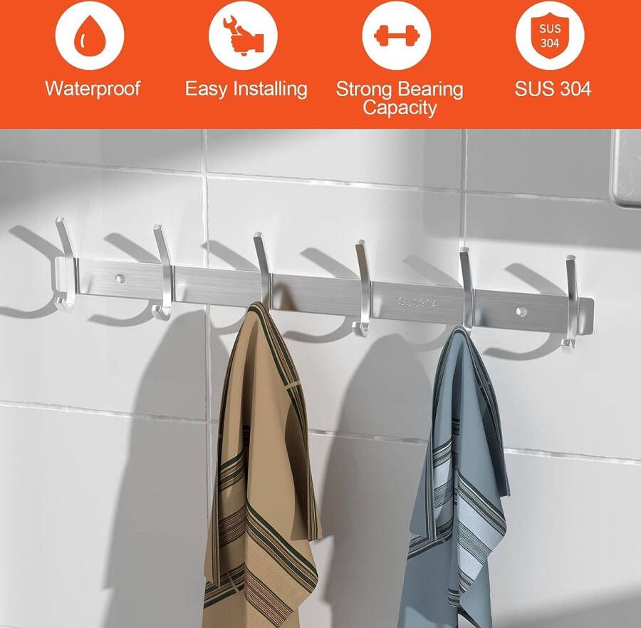 Kapstok muur geborsteld look dubbele haken jassen jurken haken met 6 haken kledinghaken voor keuken slaapkamer kantoor zilver