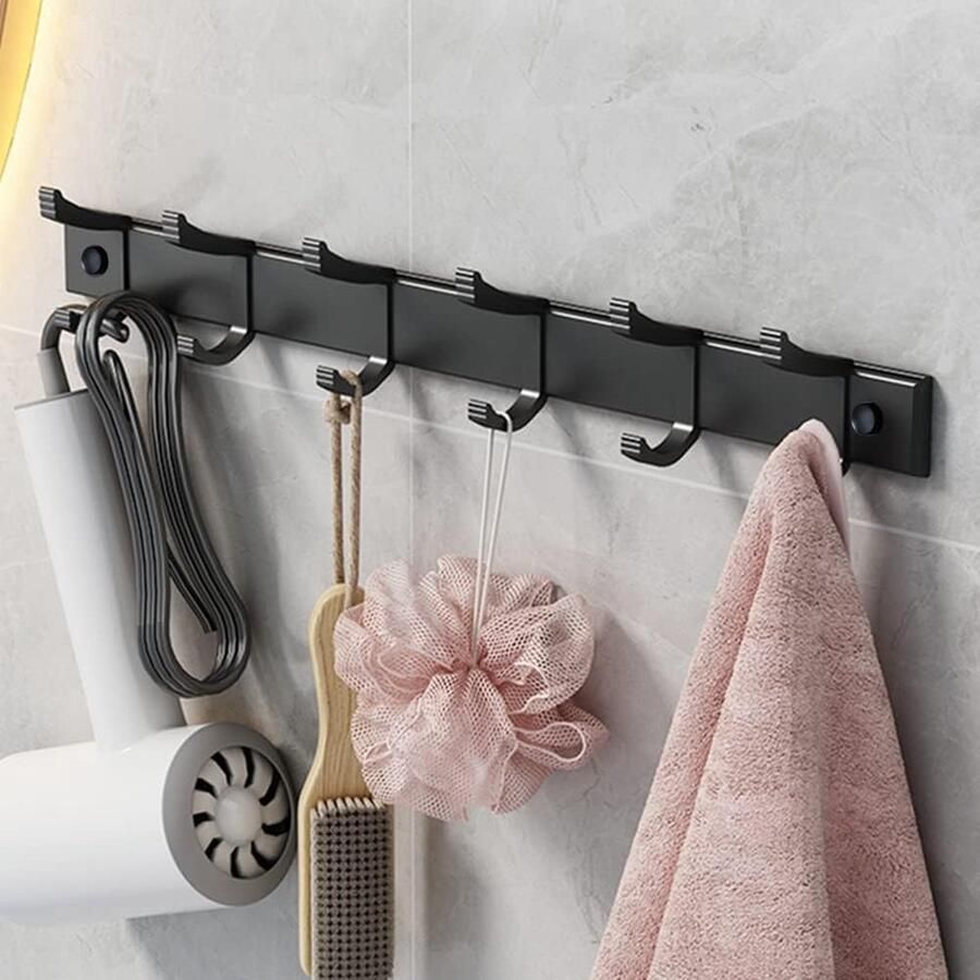 Kapstok muur gemonteerd Heavy Duty Wall Hooks Rack Organizer voor opknoping jas hoed handdoek tas gewaad sleutel 6 schuifhaken zwarte matte afwerking
