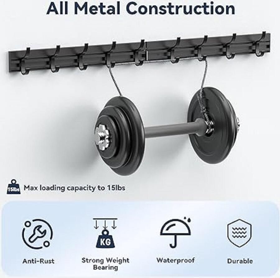 Senza Marchio kapstok Wandhaak voor Jassen en Hoeden Verstelbare Railkapstok 9 Dubbele Haken Stevige Metalen Kapstok Roestvrij Grote Capaciteit Jassen Hoeden Sjaals Tassen Handdoeken Sleutels kapstok