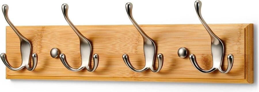 Kapstok Muur Wandkapstok Hout 4 Mat-Nikkel Haken- 42 cm kapstok hangend met plank