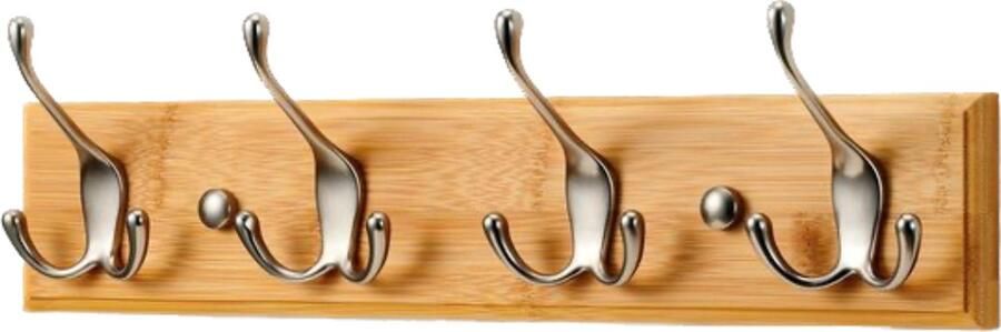Kapstok Muur Wandkapstok Hout 4 Mat-Nikkel Haken- 42 cm kapstok hangend met plank