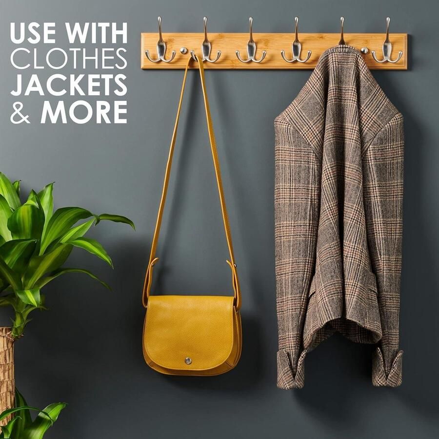 Kapstok Muur Wandkapstok Hout 6 Mat-Nikkel Haken 59 cm hook coat rack wall mounted