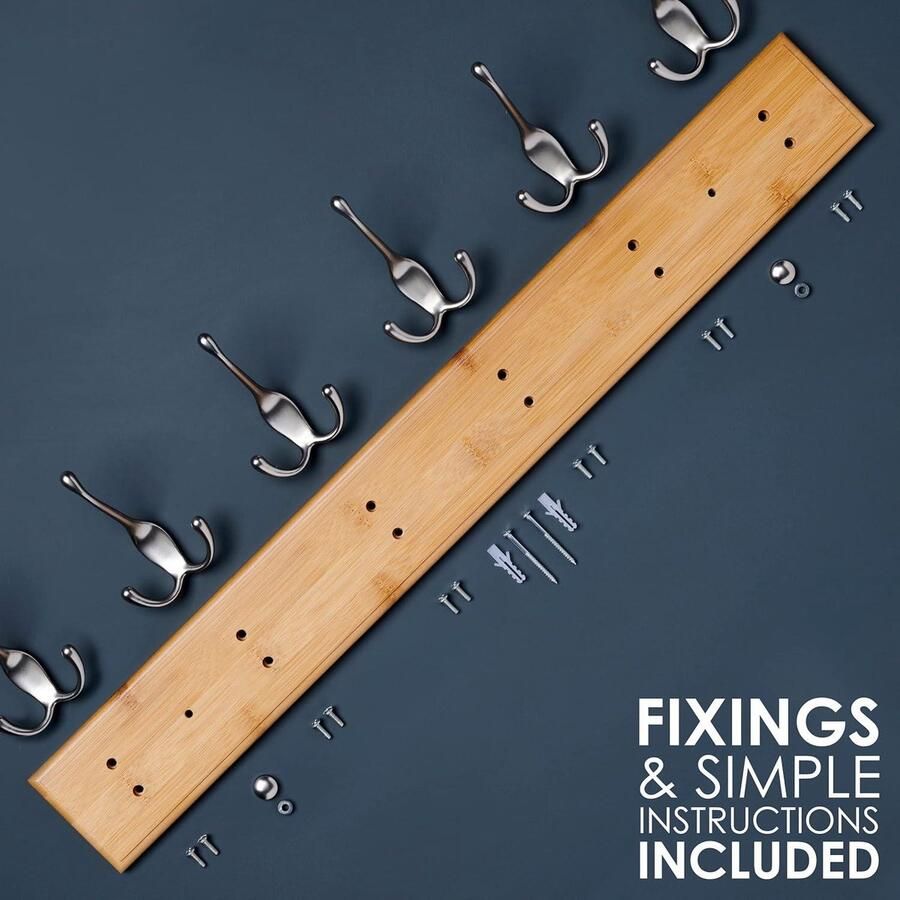 Kapstok Muur Wandkapstok Hout 6 Mat-Nikkel Haken 59 cm kapstok