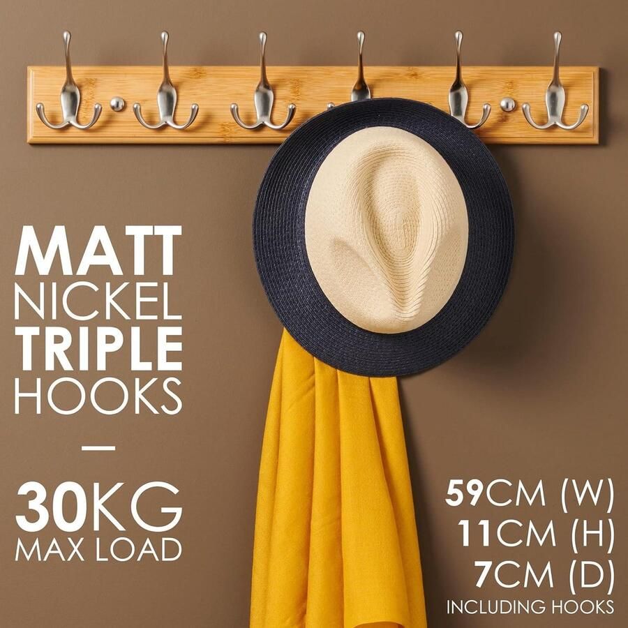 Kapstok Muur Wandkapstok Hout 6 Mat-Nikkel Haken 59 cm - Foto 3