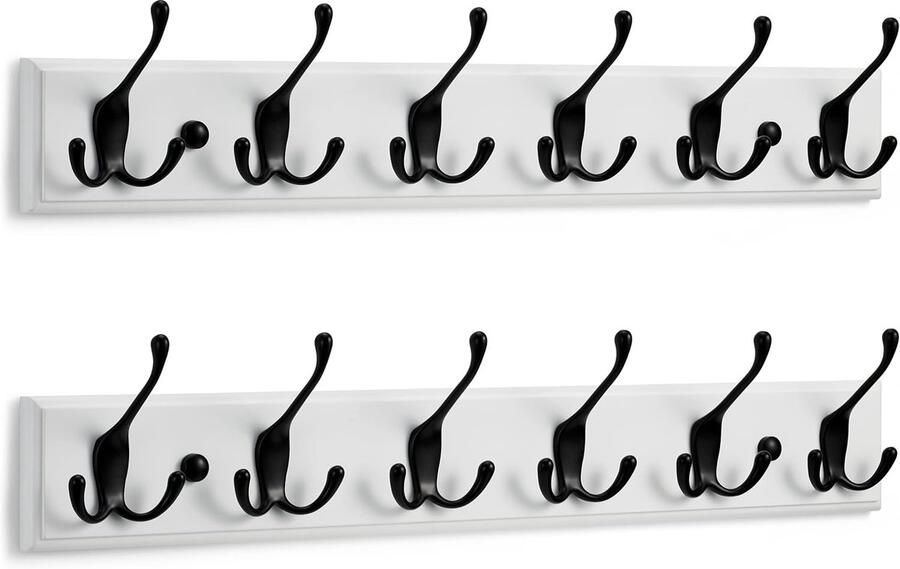 Kapstok Muur Wandkapstok Wit 2 stuks 6 Haken 59 cm