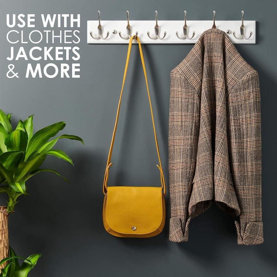 Kapstok Muur Wandkapstok Wit met 6 Mat-Nikkel Haken 59 cm Stijlvolle kapstok hangend met plank