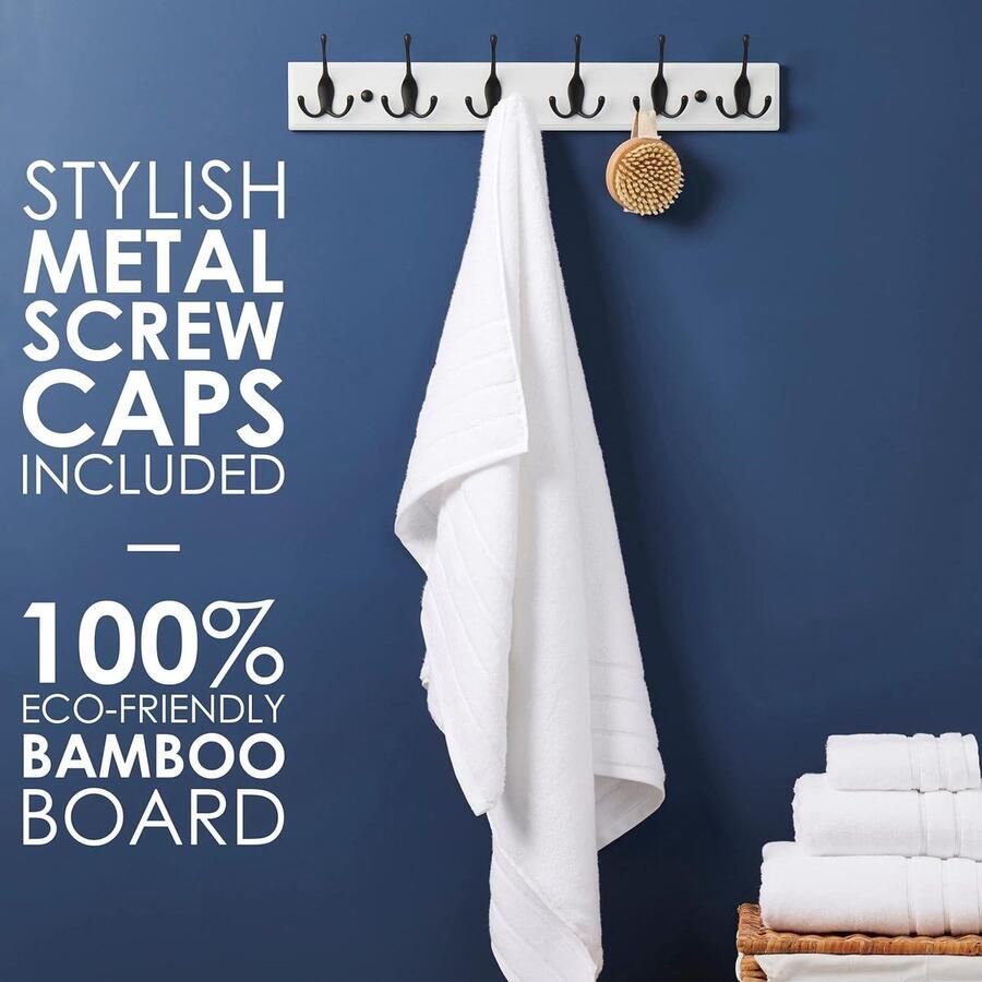 Kapstok Muur Witte Wandkapstok met 6 Zwarte Haken 59 cm kapstok